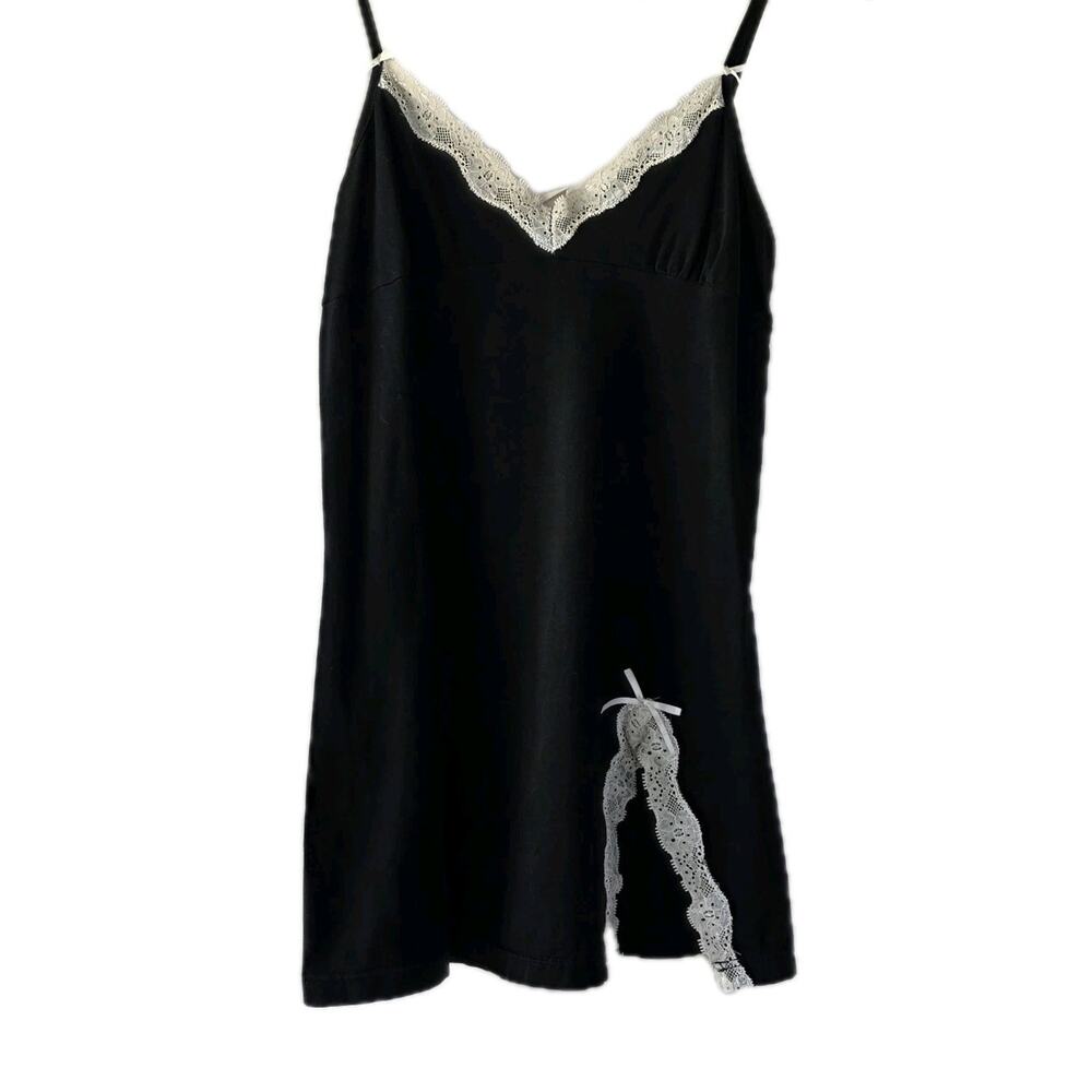 Y2K Cami Tank Top S/M Bella Swan Black White Dainty Lace Trim Whimsygoth